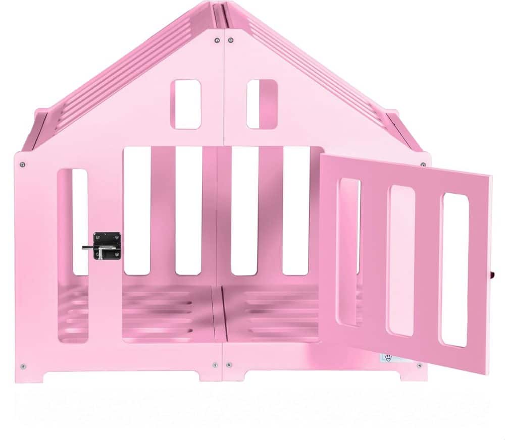 Kleine Indoor-Hundehütte in pink - Mit offener Tür