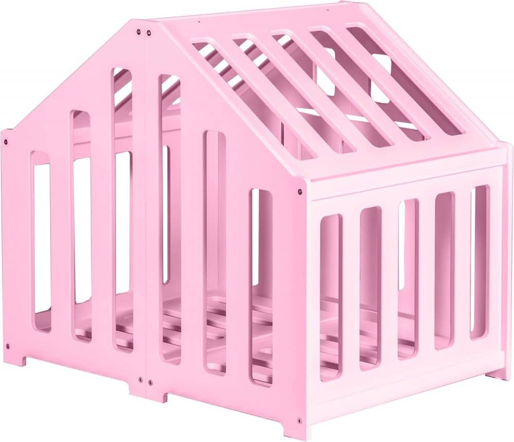 Kleine Indoor-Hundehütte in pink - Von hinten